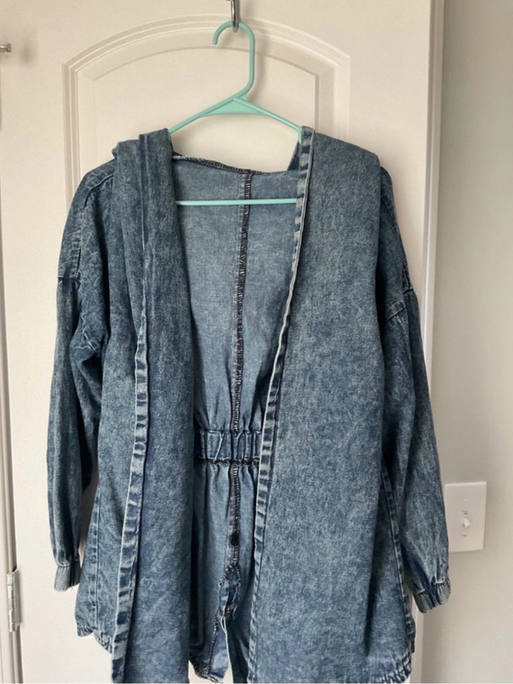 Vintage Washed Denim Hooded Jacket - Blue